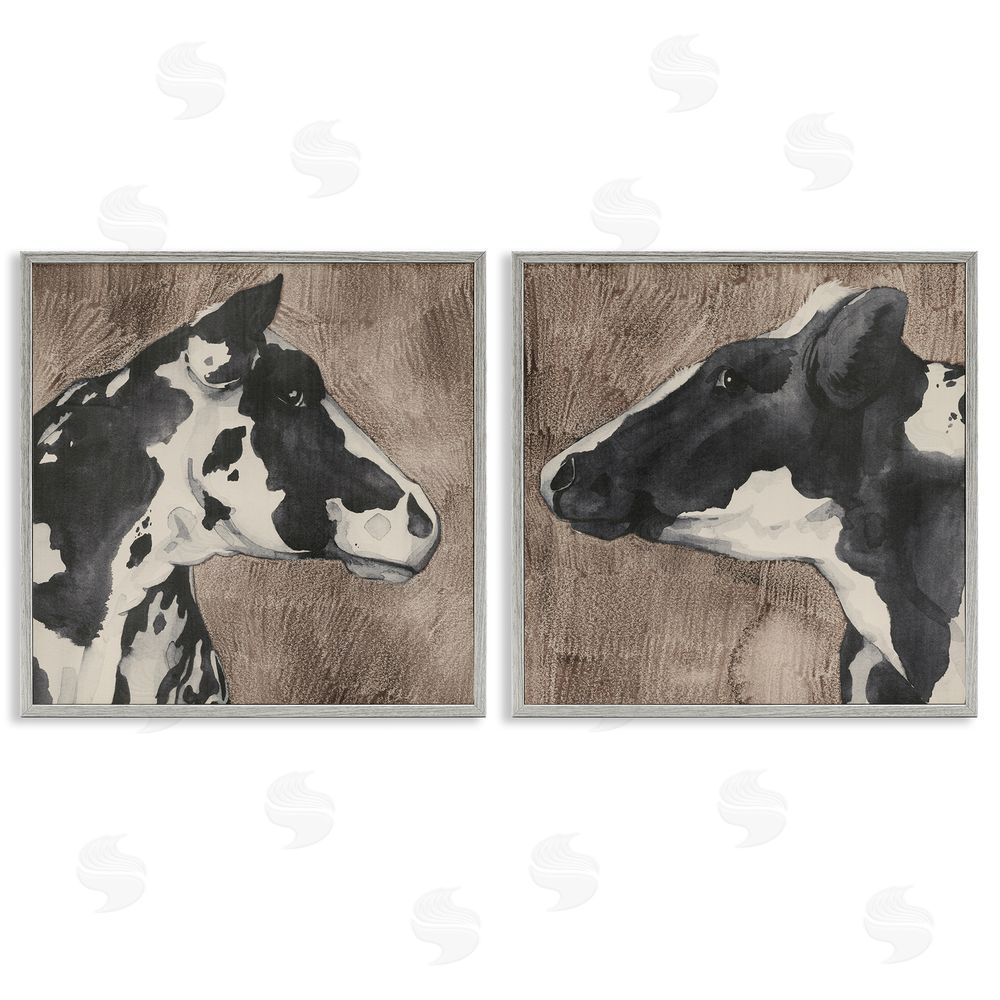 Grace Popp Holstein Cow Portrait Profile  Gray Framed Giclee Wall Art Print