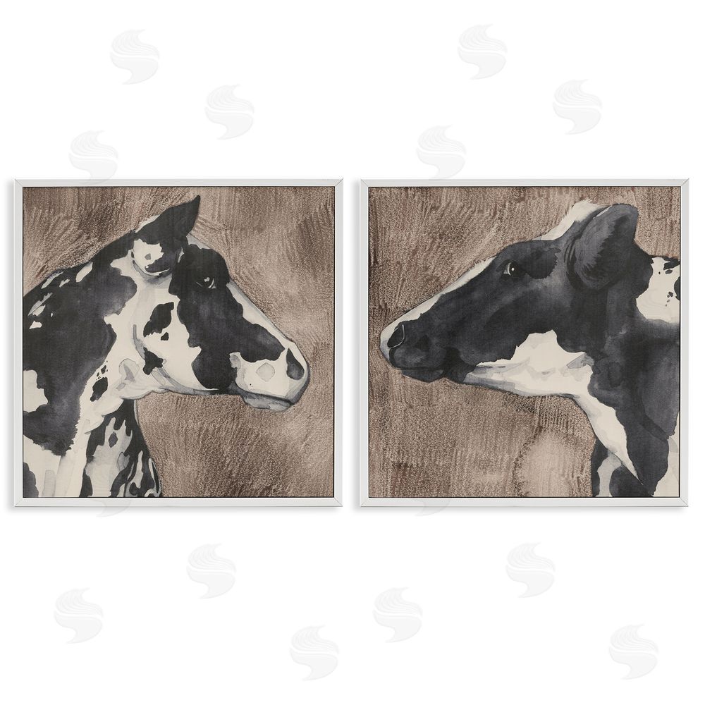 Grace Popp Holstein Cow Portrait Profile  White Framed Giclee Wall Art Print