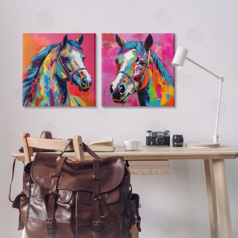 Irena Orlov Bright Neon Horse Portrait  Canvas Wall Art Print in Room