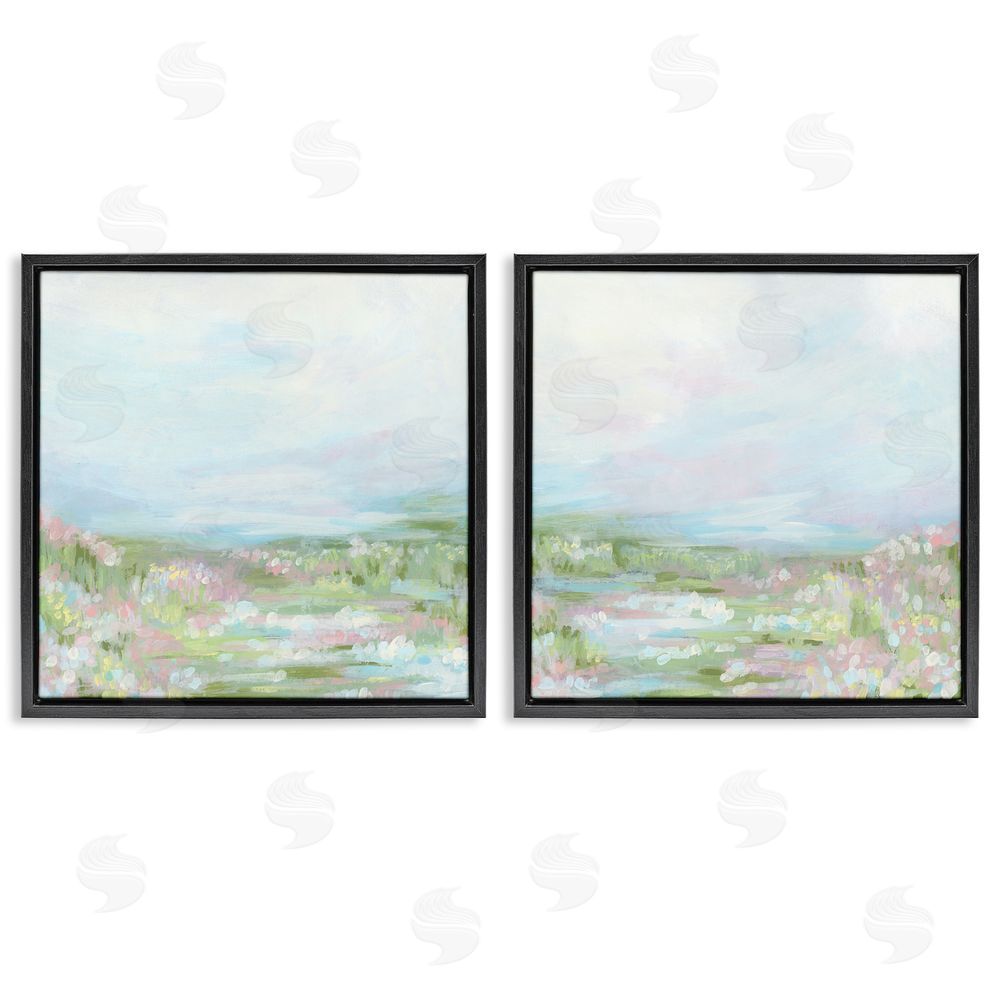 June Erica Vess Pastel Abstract Spring Field Black Floating Frame Canvas Wall Art Print