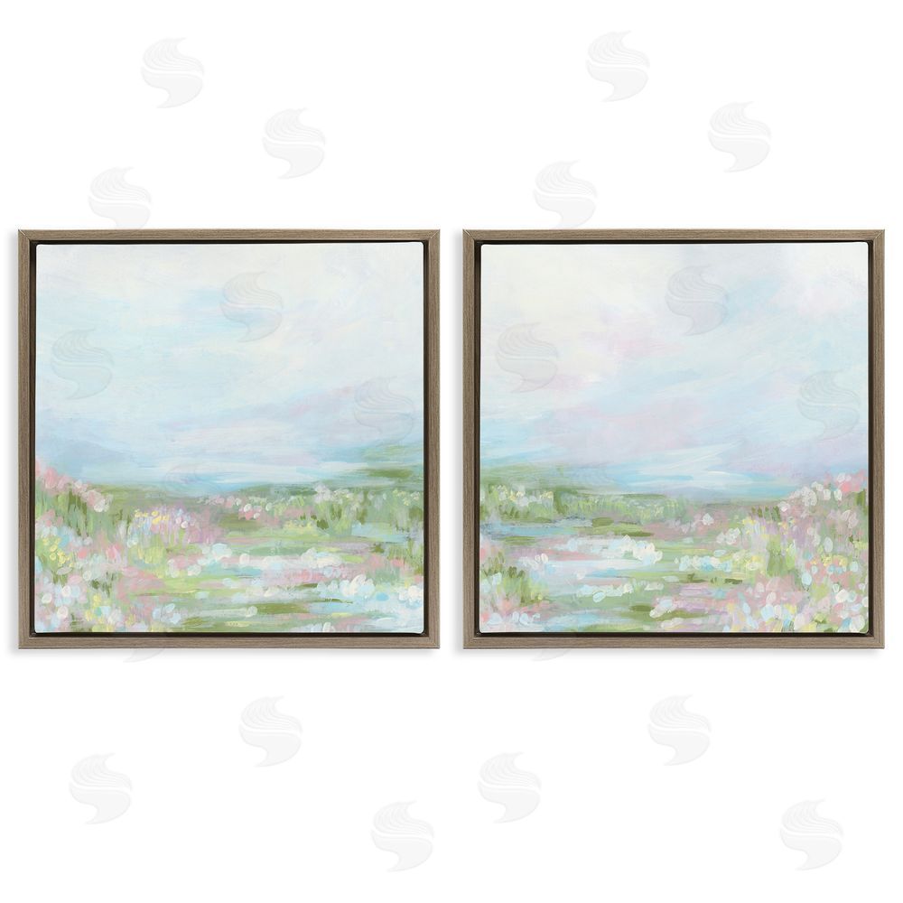 June Erica Vess Pastel Abstract Spring Field Brown Floating Frame Canvas Wall Art Print