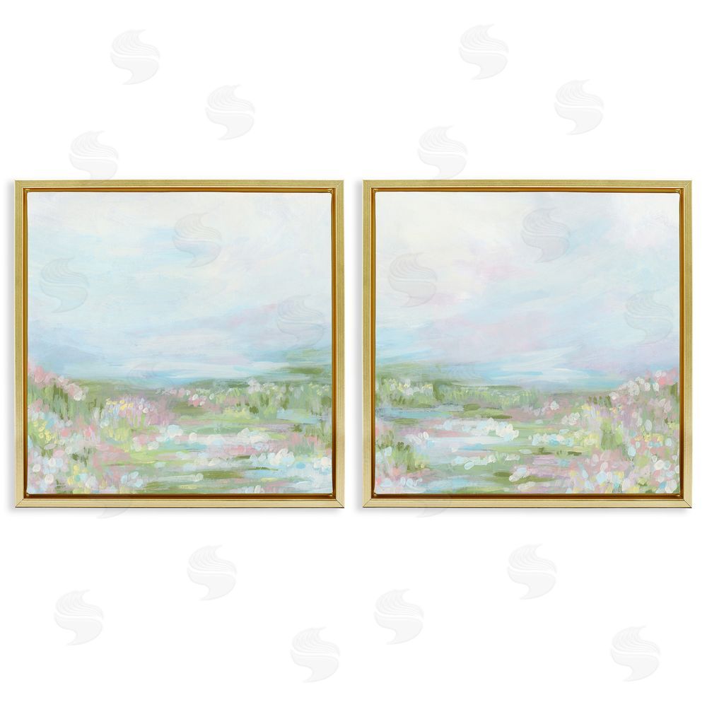 June Erica Vess Pastel Abstract Spring Field Gold Floating Frame Canvas Wall Art Print