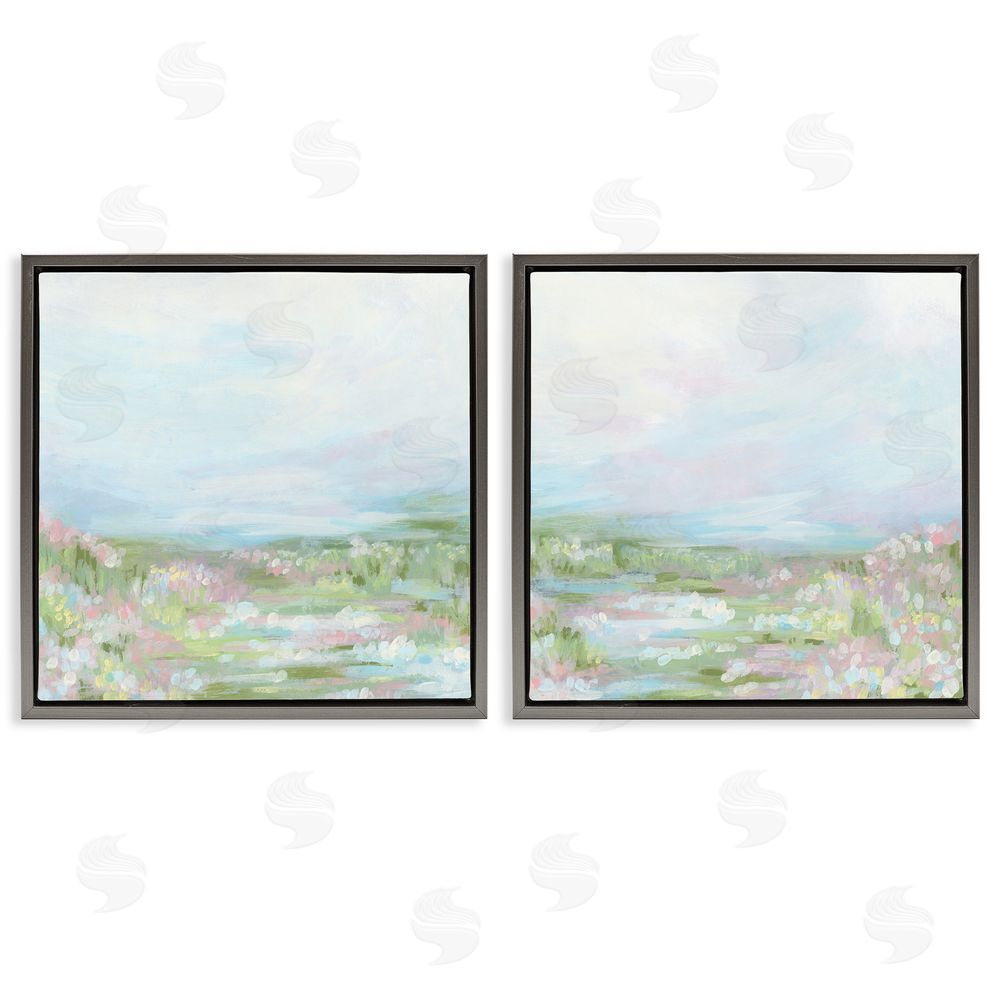 June Erica Vess Pastel Abstract Spring Field Gray Floating Frame Canvas Wall Art Print