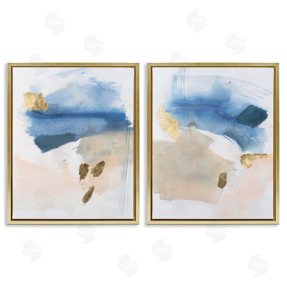 Victoria Barnes Beach Themed Abstraction Gold Floating Frame Canvas Wall Art Print