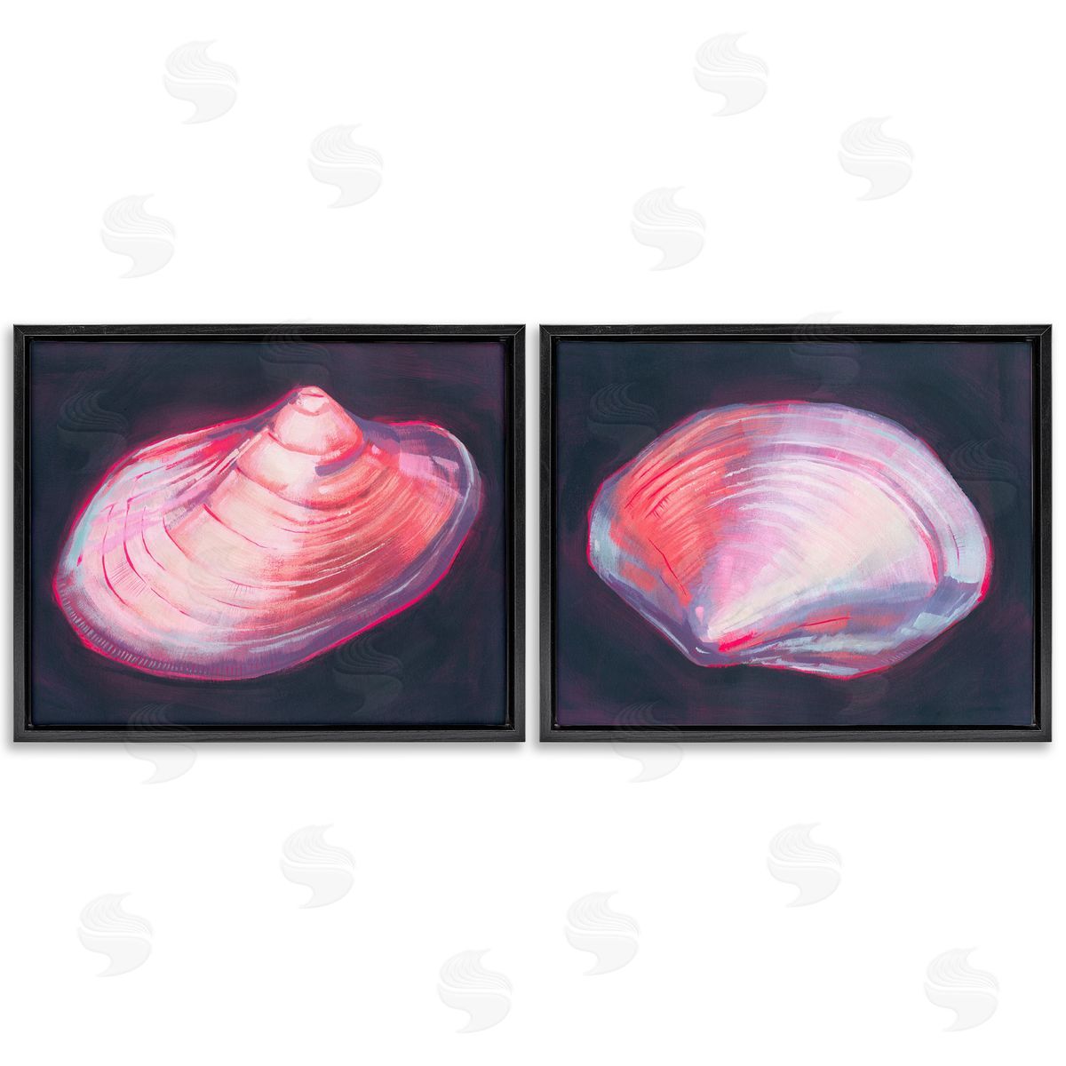 Grace Popp Pink Clam Shells  Black Floating Frame Canvas Wall Art Print