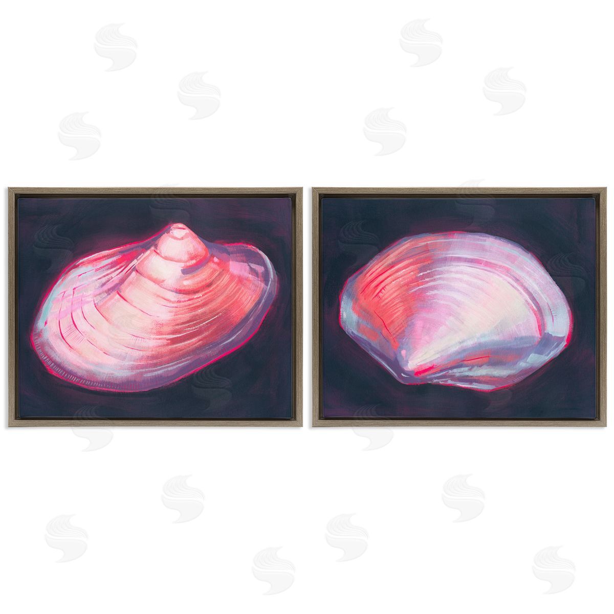 Grace Popp Pink Clam Shells  Brown Floating Frame Canvas Wall Art Print