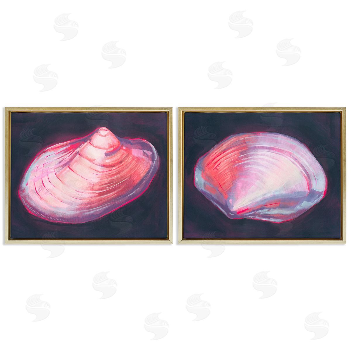 Grace Popp Pink Clam Shells  Gold Floating Frame Canvas Wall Art Print