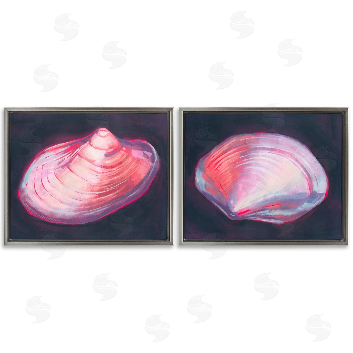 Grace Popp Pink Clam Shells  Gray Floating Frame Canvas Wall Art Print