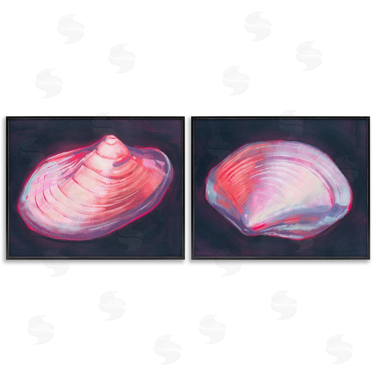 Grace Popp Pink Clam Shells  Black Framed Giclee Wall Art Print