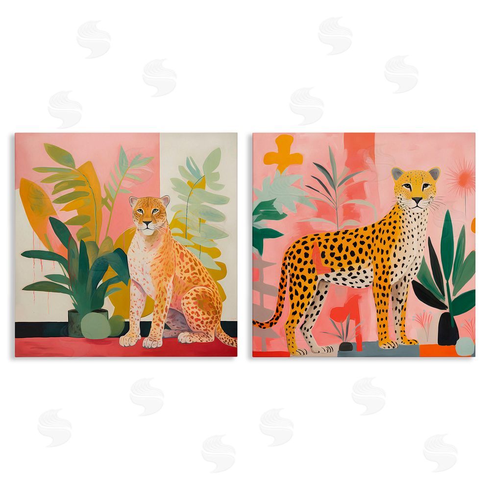 Walker Noble Jaguar Leopard Potted Palms  Canvas Wall Art Print