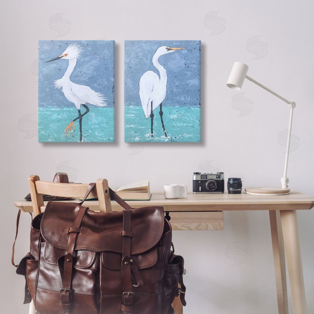 Jade Reynolds Snowy Egret Pond Canvas Wall Art Print in Room