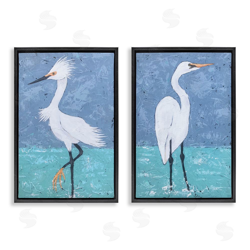 Jade Reynolds Snowy Egret Pond Black Floating Frame Canvas Wall Art Print