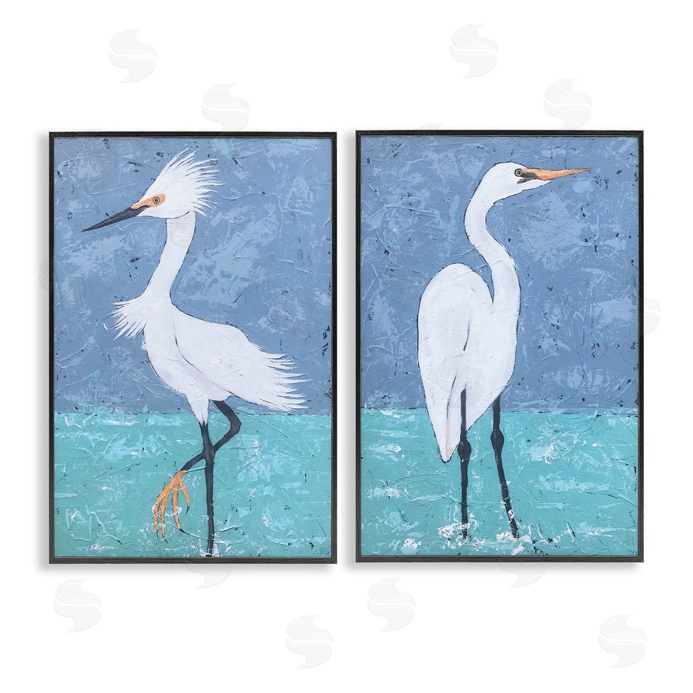 Jade Reynolds Snowy Egret Pond Black Framed Giclee Wall Art Print