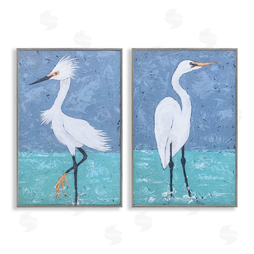 Jade Reynolds Snowy Egret Pond Gray Framed Giclee Wall Art Print