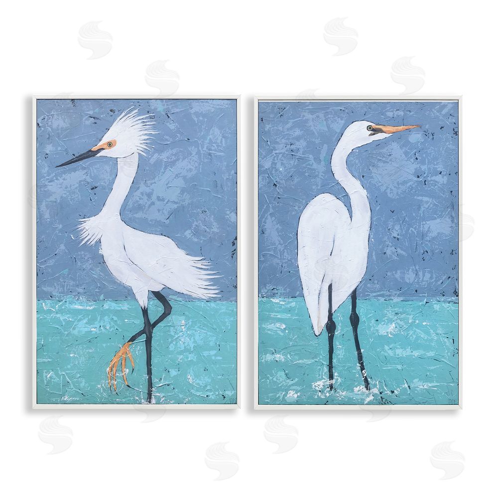 Jade Reynolds Snowy Egret Pond White Framed Giclee Wall Art Print