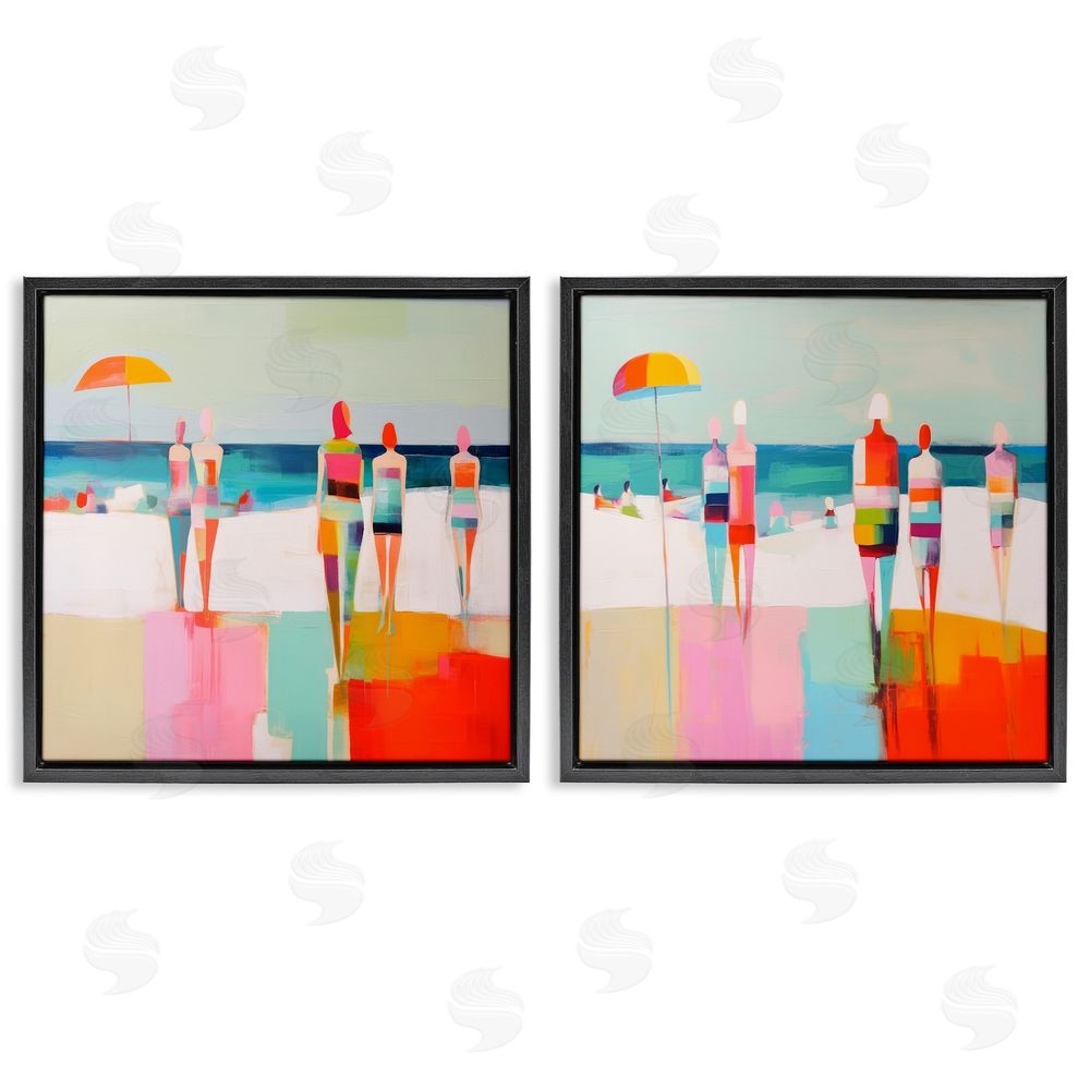Irena Orlov Abstract Beach Goers  Black Floating Frame Canvas Wall Art Print
