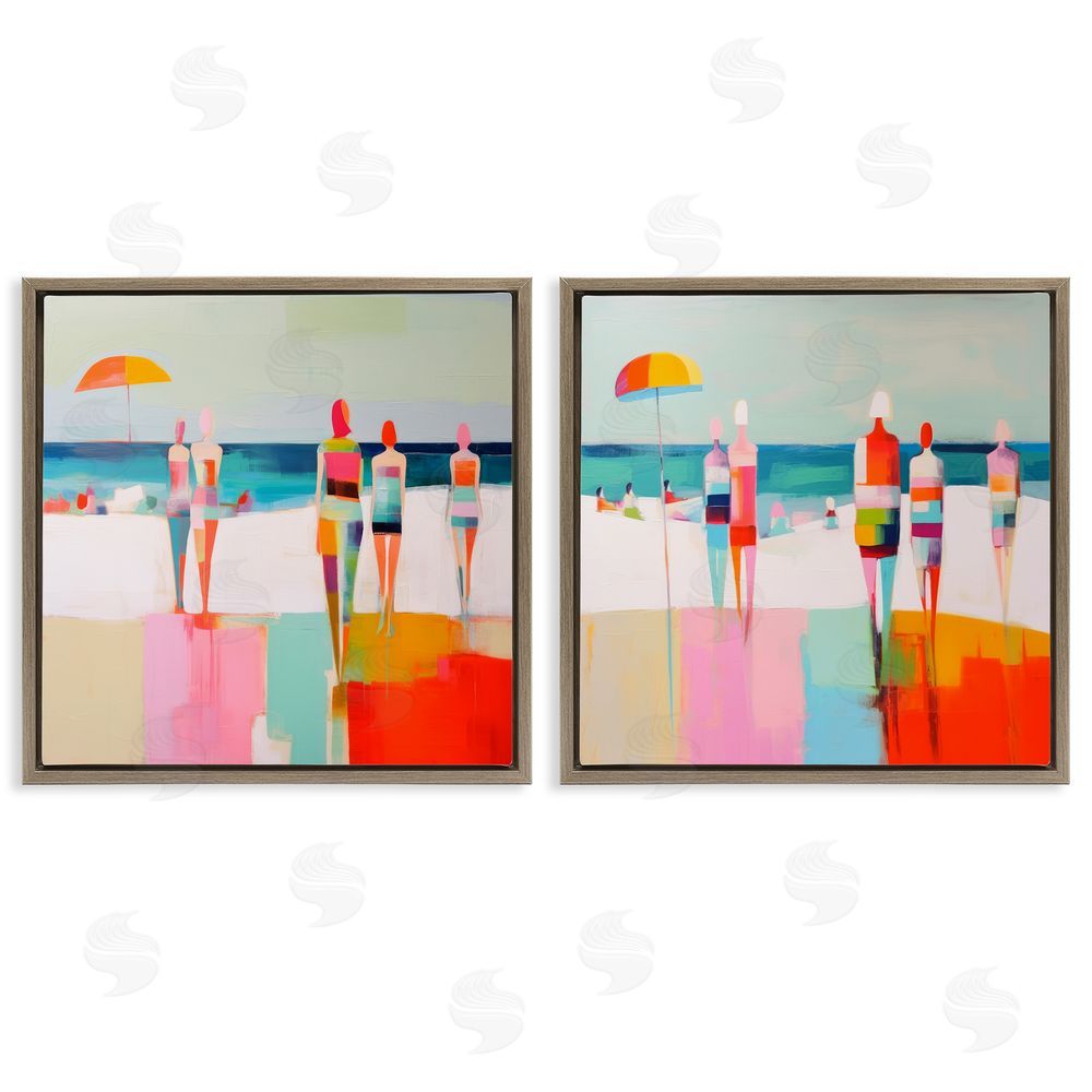Irena Orlov Abstract Beach Goers  Brown Floating Frame Canvas Wall Art Print