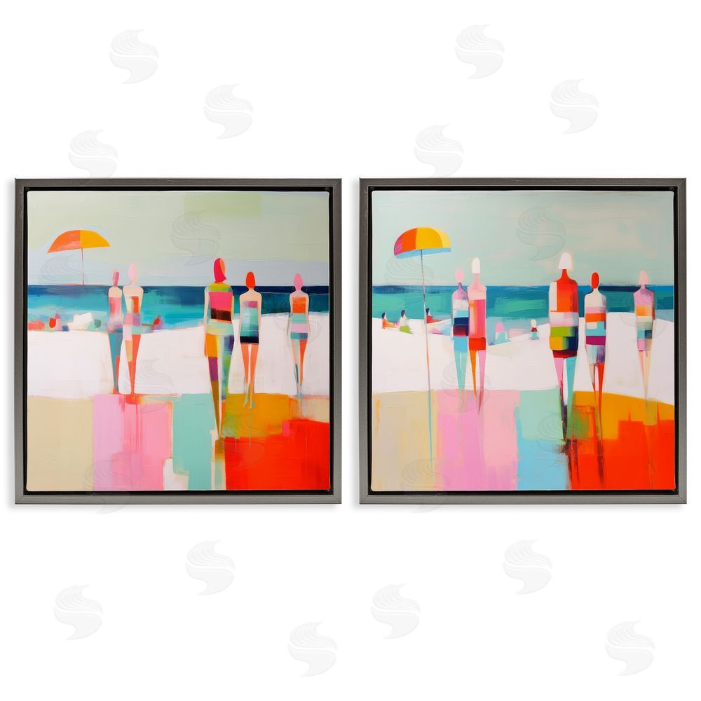 Irena Orlov Abstract Beach Goers  Gray Floating Frame Canvas Wall Art Print