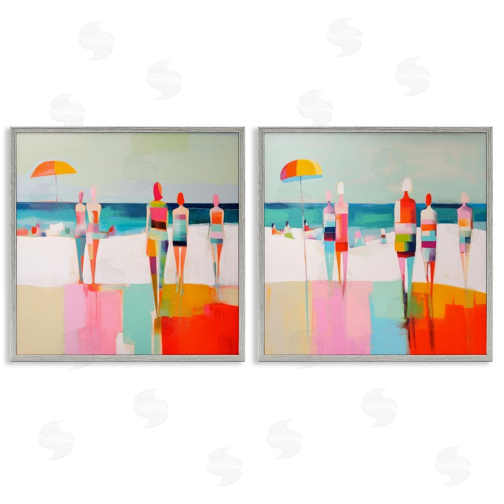 Irena Orlov Abstract Beach Goers  Gray Framed Giclee Wall Art Print
