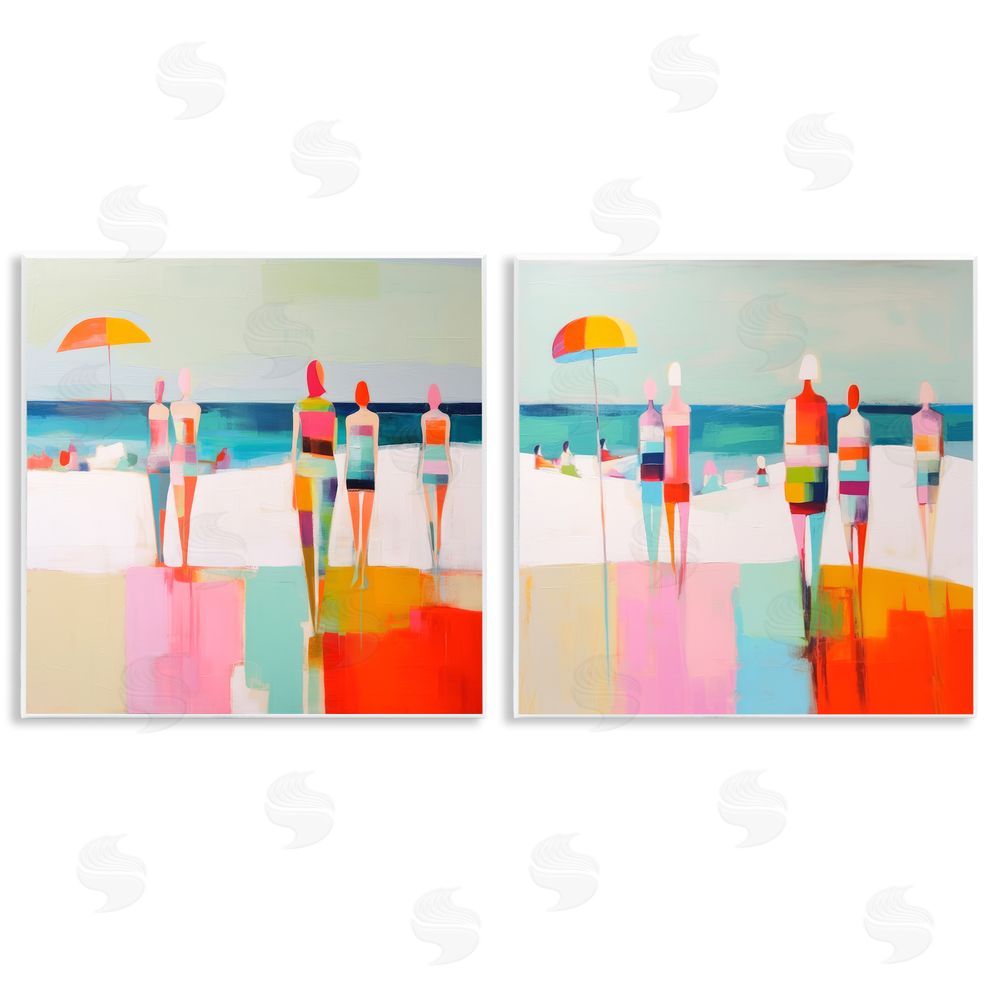 Irena Orlov Abstract Beach Goers  Wooden Wall Plaque Art Print