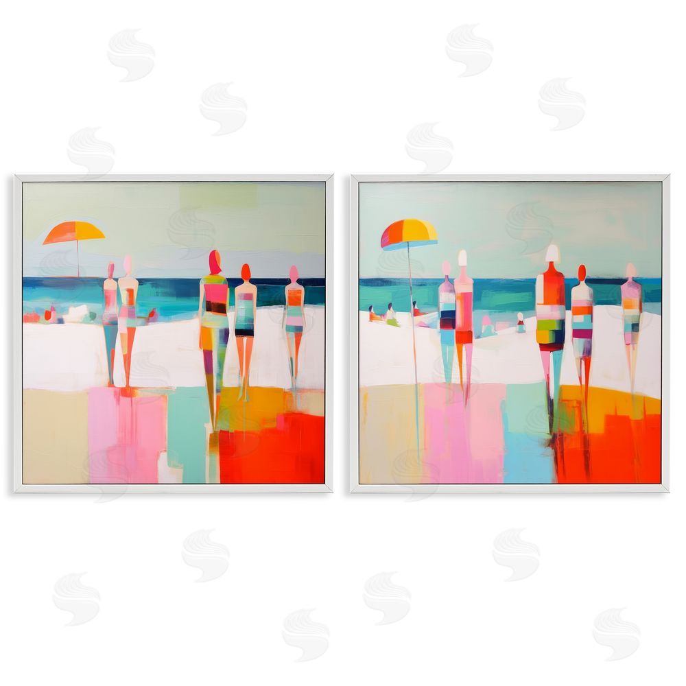 Irena Orlov Abstract Beach Goers  White Framed Giclee Wall Art Print