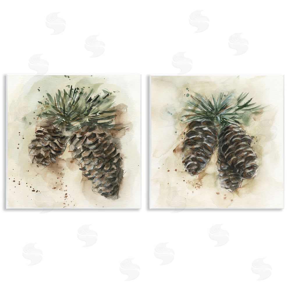 Ethan Harper Watercolor Drawing Pine Cones  Wooden Wall Plaque Art Print