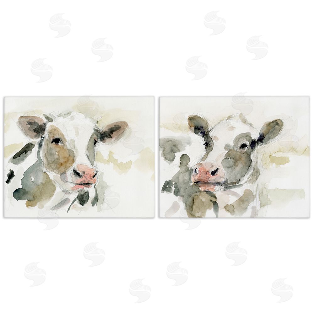 Victoria Barnes Watercolor Holstein Farm Cows  Canvas Wall Art Print