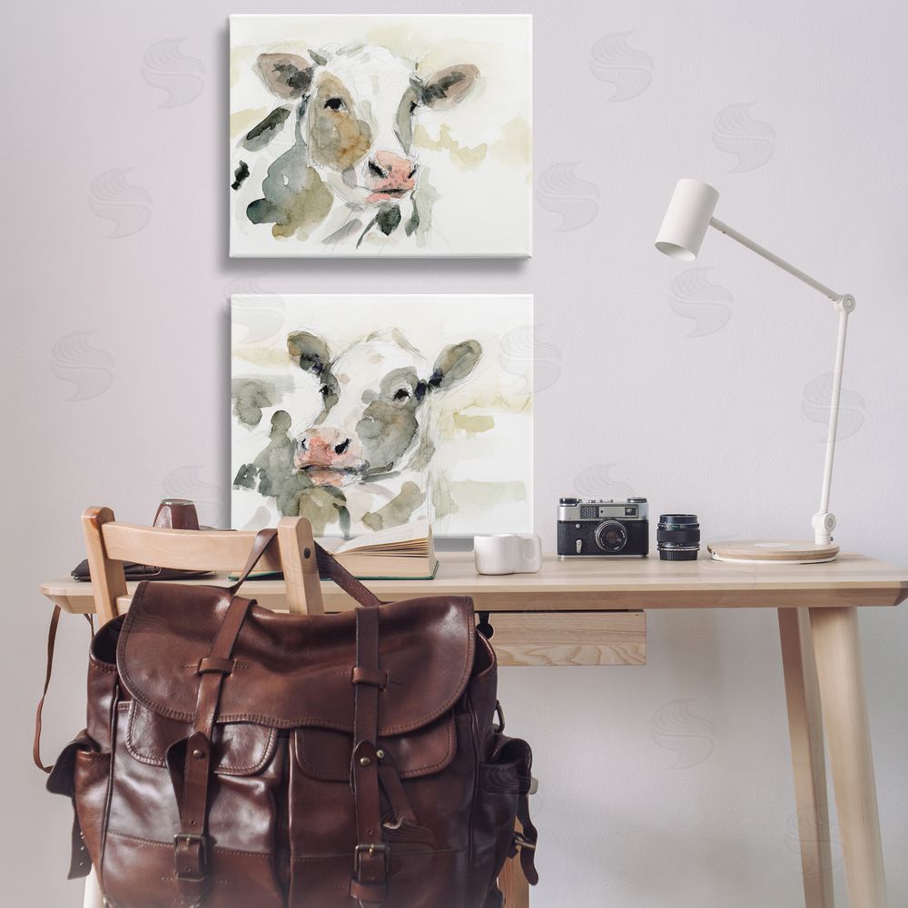 Victoria Barnes Watercolor Holstein Farm Cows  Canvas Wall Art Print in Room