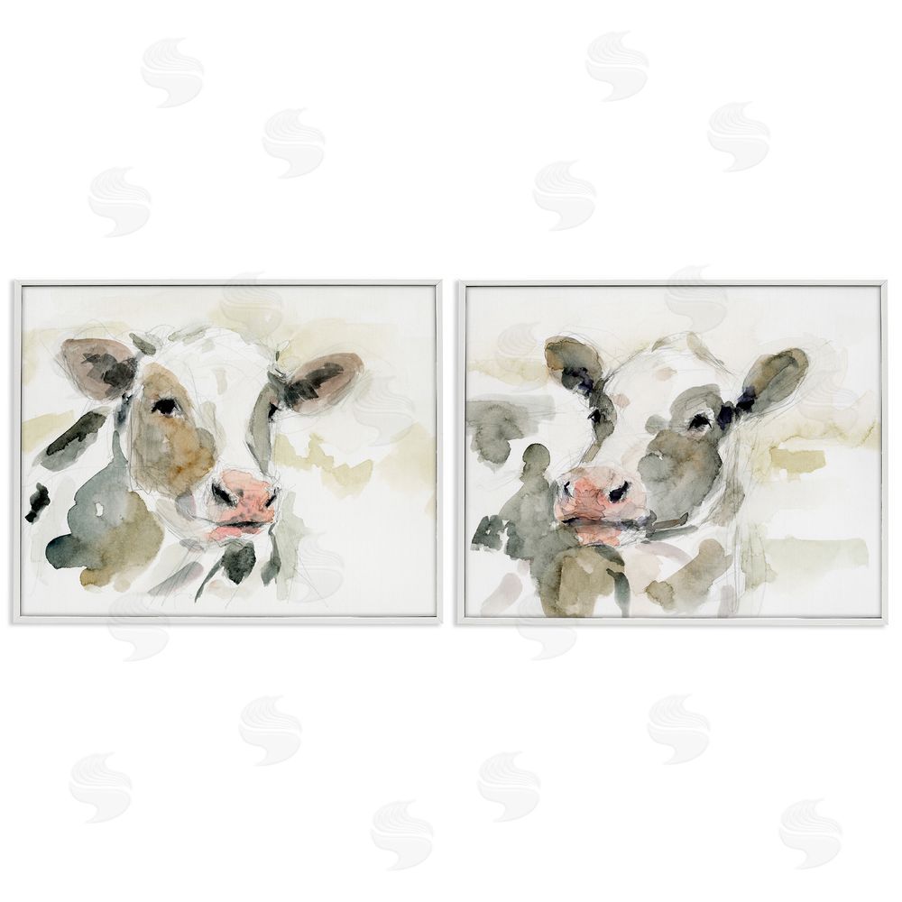 Victoria Barnes Watercolor Holstein Farm Cows  White Framed Giclee Wall Art Print