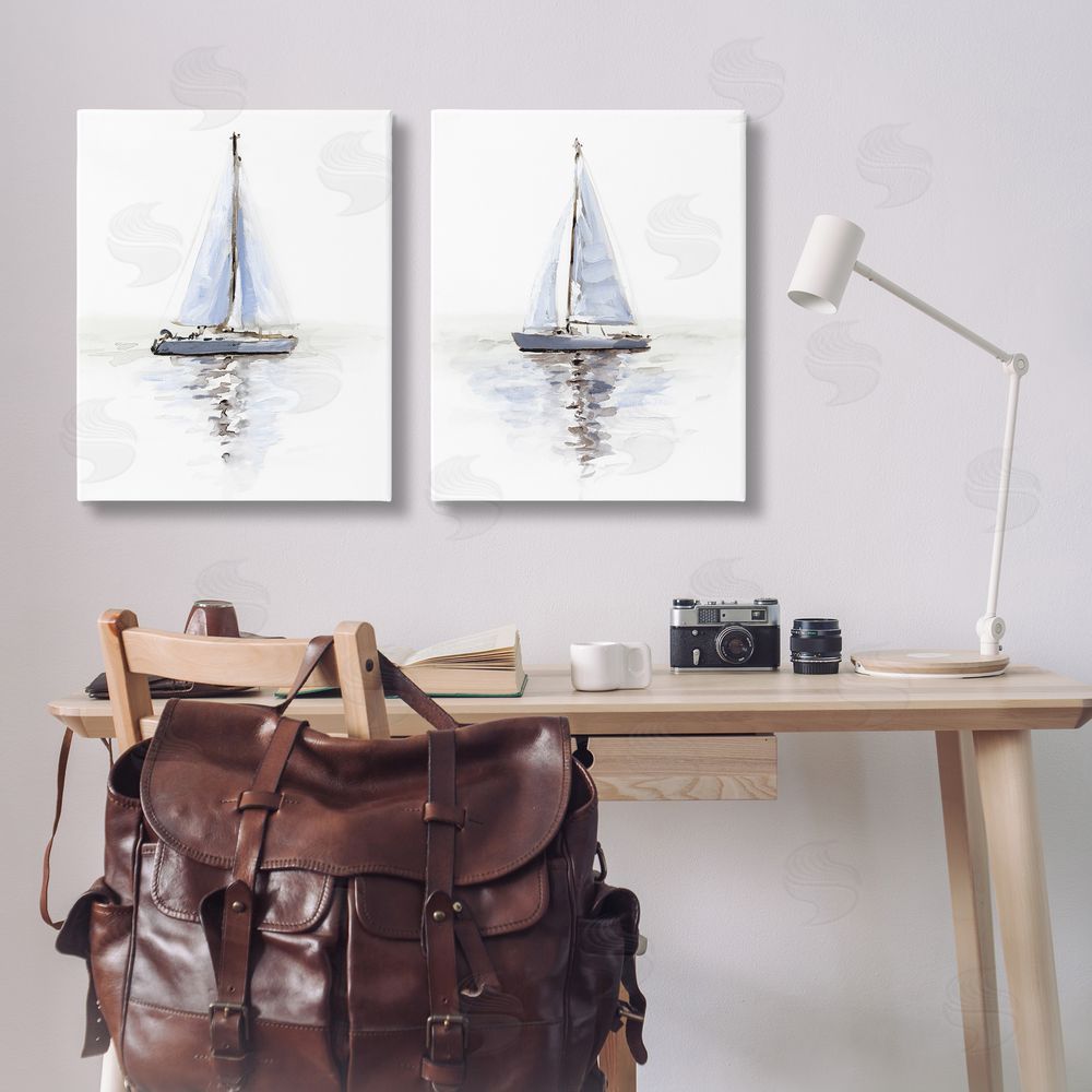 Victoria Barnes Watercolor Sailboat Calm Water  Canvas Wall Art Print in Room