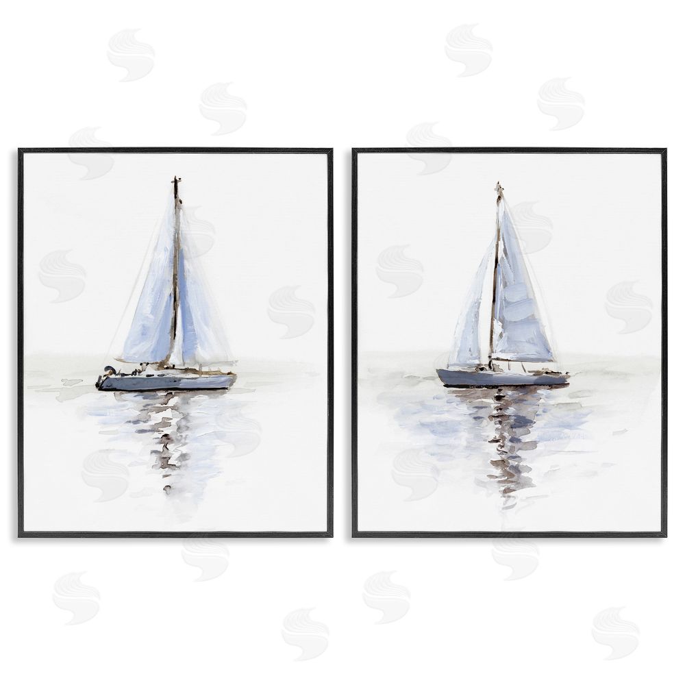 Victoria Barnes Watercolor Sailboat Calm Water  Black Framed Giclee Wall Art Print