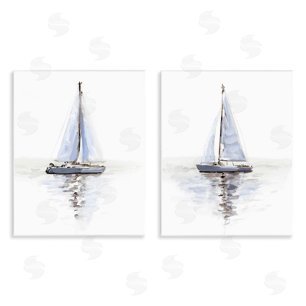 Victoria Barnes Watercolor Sailboat Calm Water  Wooden Wall Plaque Art Print