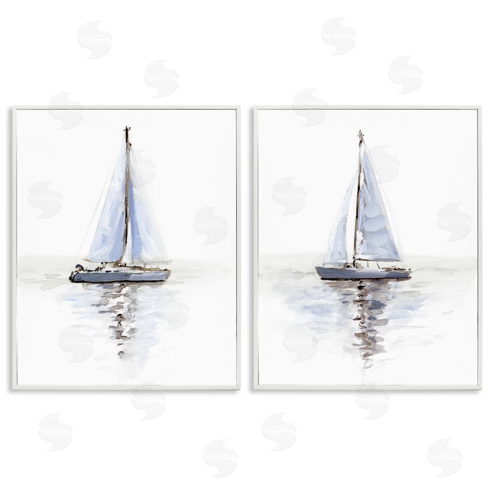 Victoria Barnes Watercolor Sailboat Calm Water  White Framed Giclee Wall Art Print