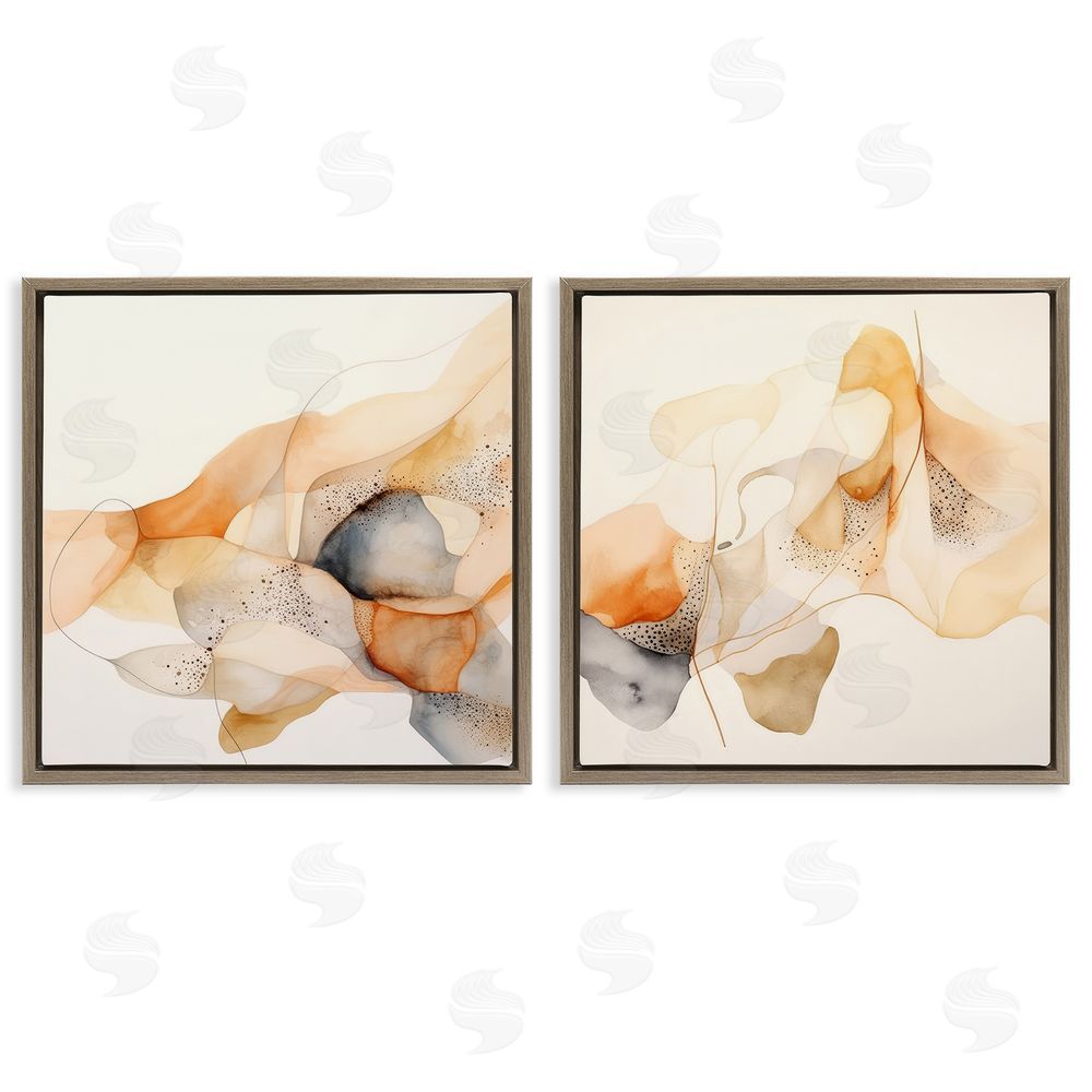 Irena Orlov Abstract Peach Watercolor Shapes Brown Floating Frame Canvas Wall Art Print