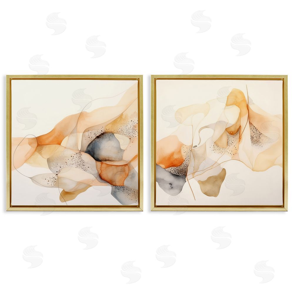 Irena Orlov Abstract Peach Watercolor Shapes Gold Floating Frame Canvas Wall Art Print