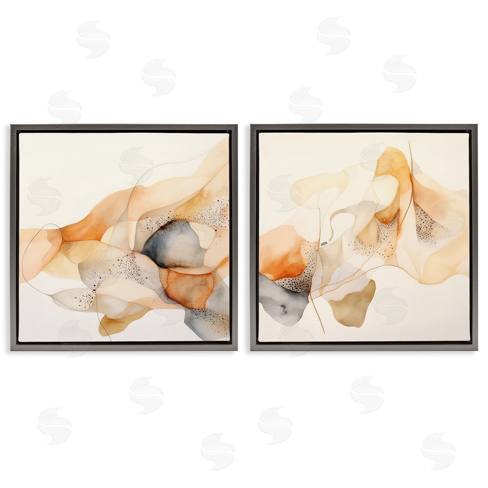 Irena Orlov Abstract Peach Watercolor Shapes Gray Floating Frame Canvas Wall Art Print