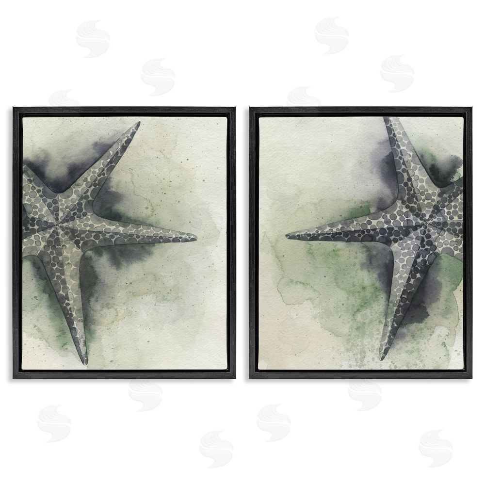 Grace Popp Detailed Starfish Sand Beach Black Floating Frame Canvas Wall Art Print