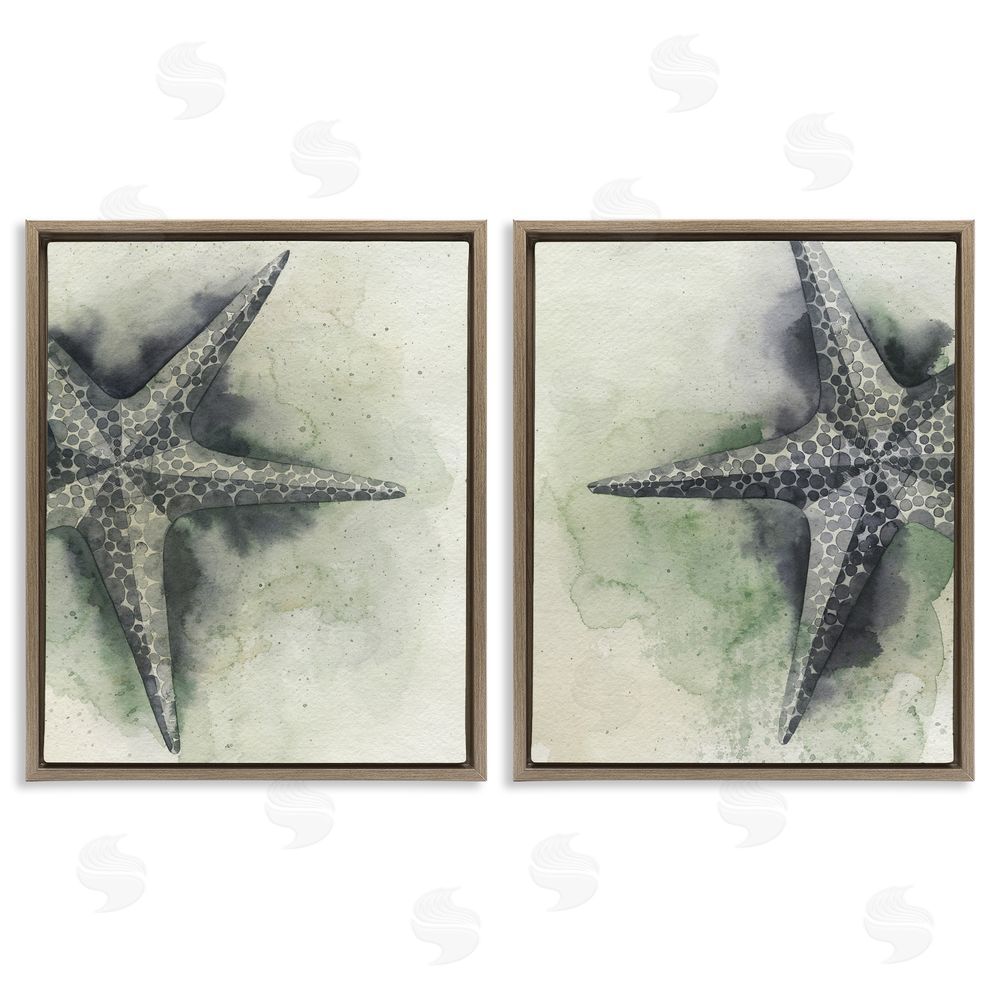 Grace Popp Detailed Starfish Sand Beach Brown Floating Frame Canvas Wall Art Print