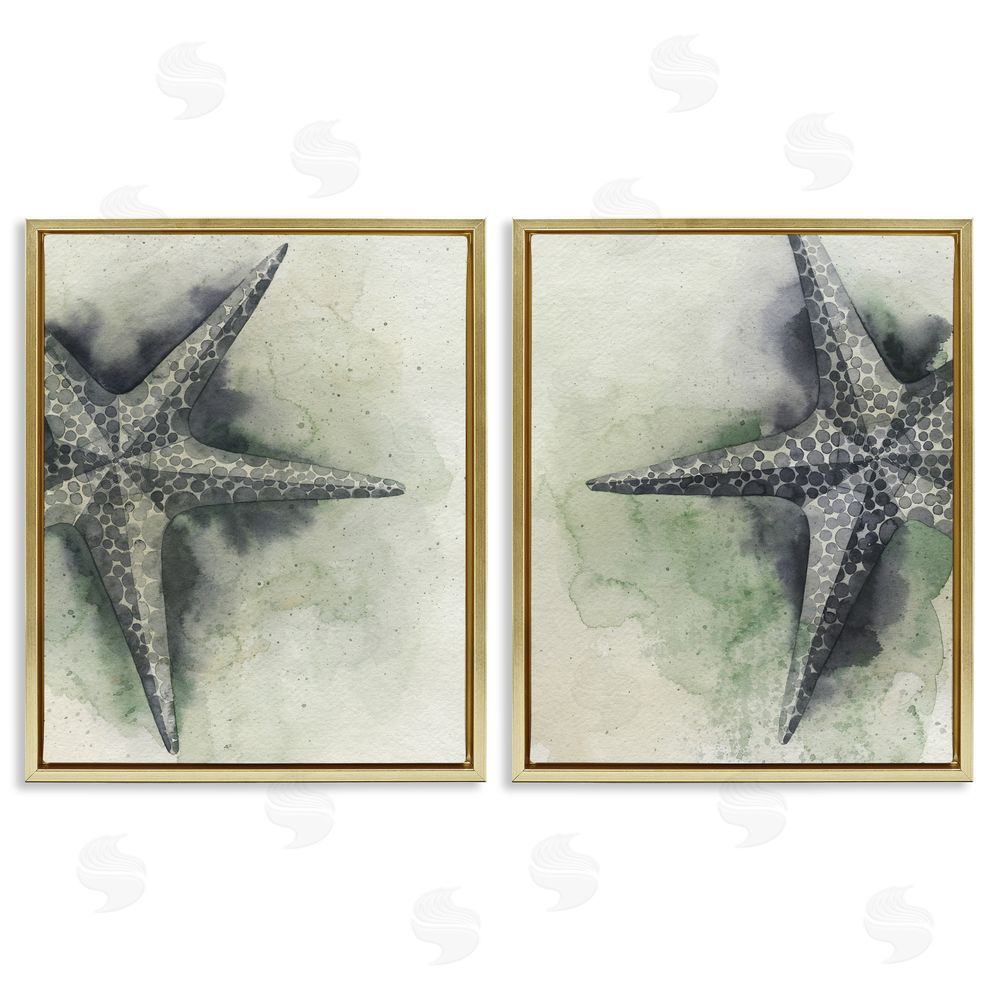 Grace Popp Detailed Starfish Sand Beach Gold Floating Frame Canvas Wall Art Print