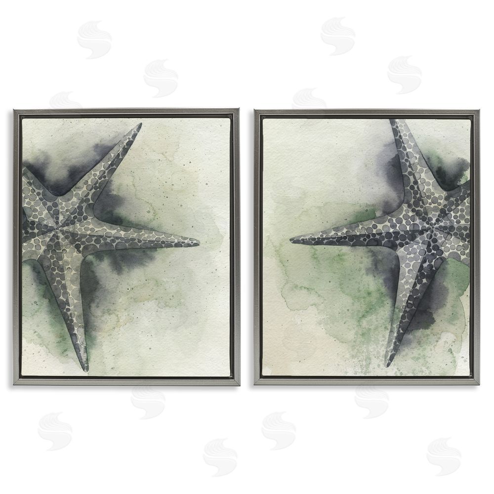 Grace Popp Detailed Starfish Sand Beach Gray Floating Frame Canvas Wall Art Print