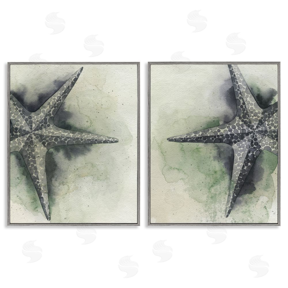Grace Popp Detailed Starfish Sand Beach Gray Framed Giclee Wall Art Print