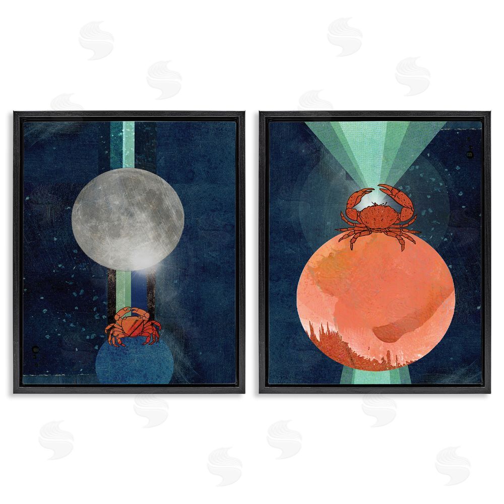 Lindsey Newman Crab Orbs Light Rays Black Floating Frame Canvas Wall Art Print