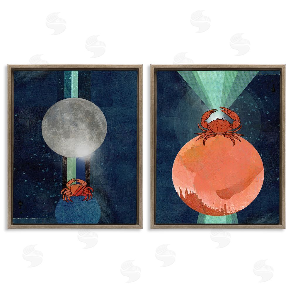 Lindsey Newman Crab Orbs Light Rays Brown Floating Frame Canvas Wall Art Print
