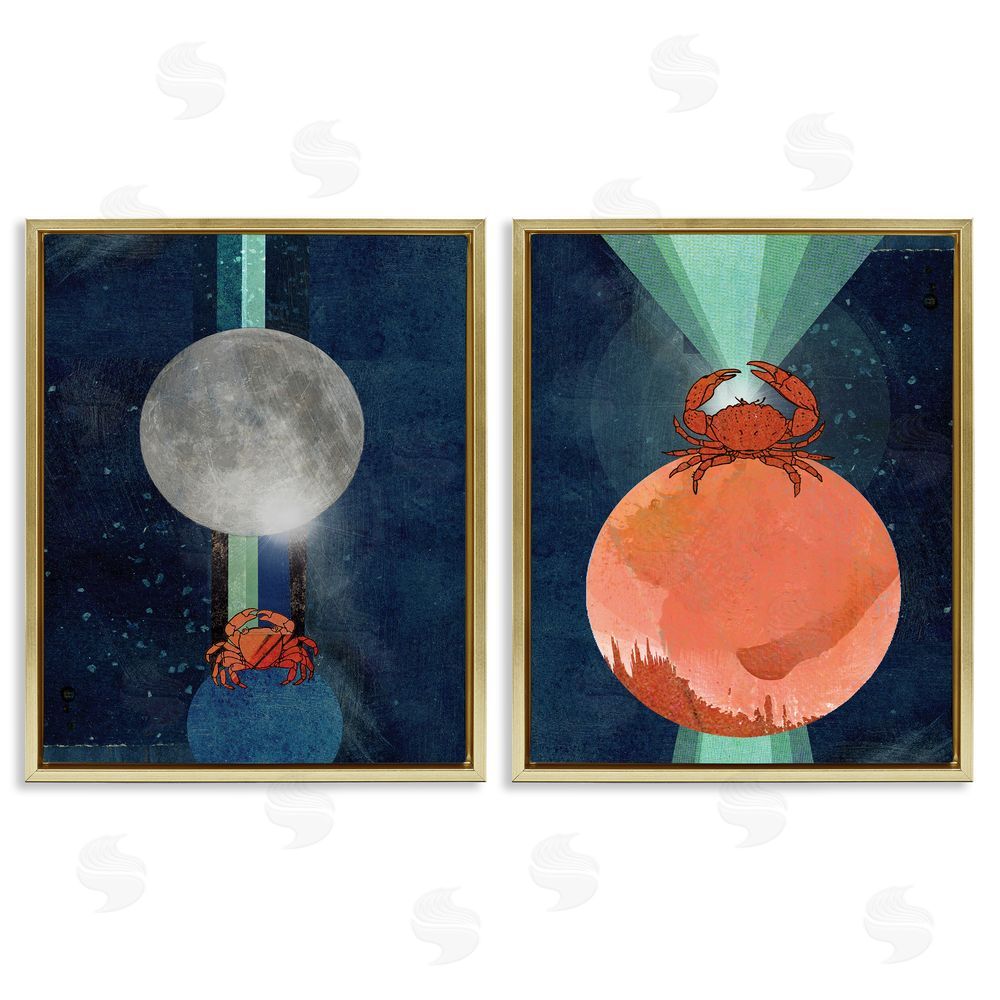 Lindsey Newman Crab Orbs Light Rays Gold Floating Frame Canvas Wall Art Print