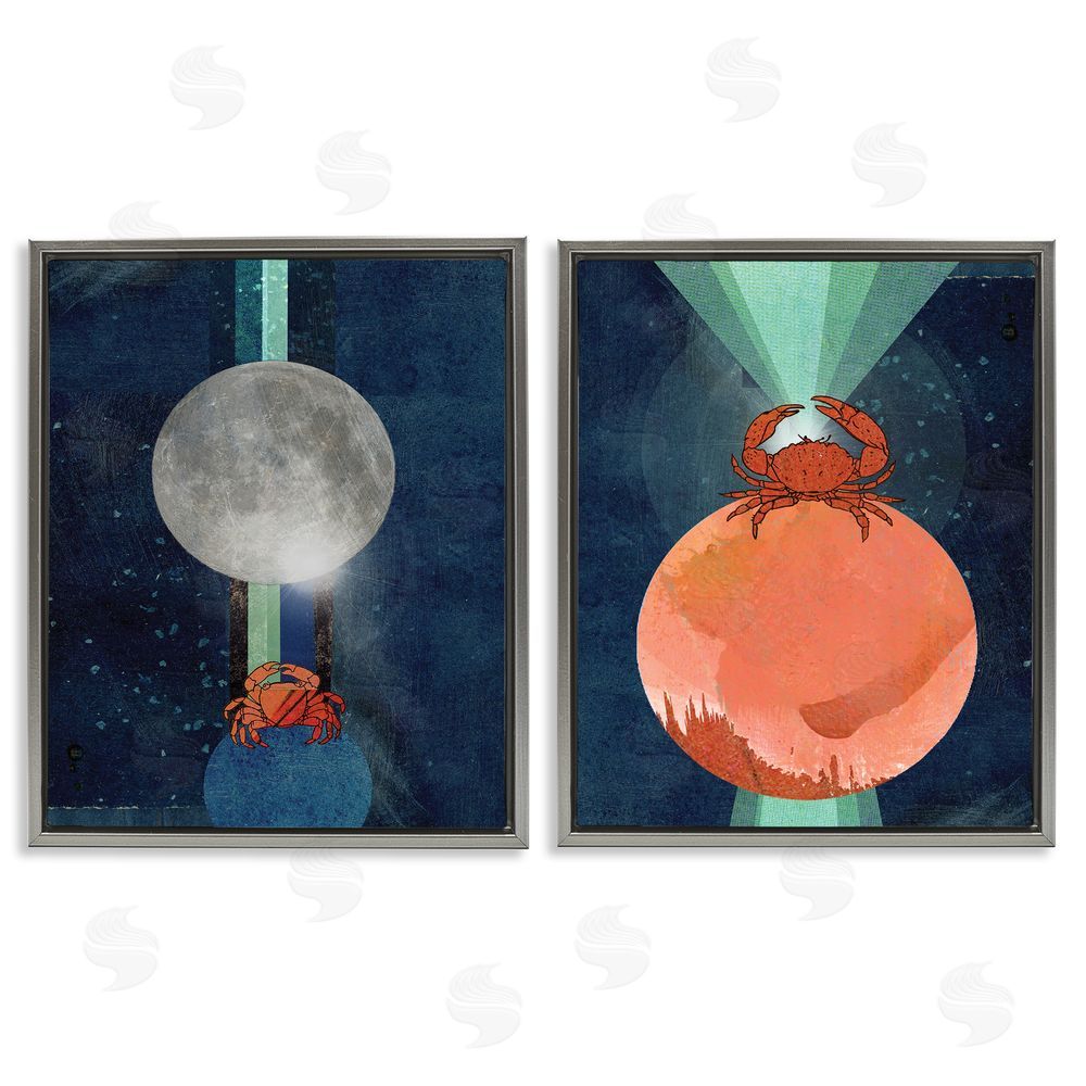 Lindsey Newman Crab Orbs Light Rays Gray Floating Frame Canvas Wall Art Print