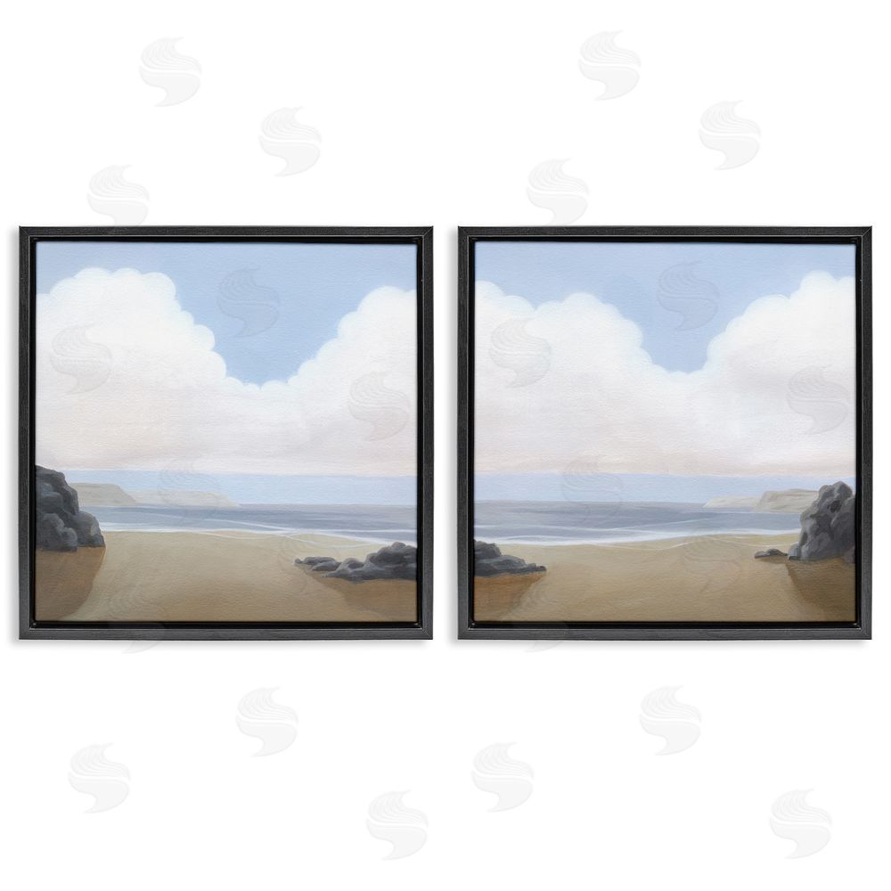 Melissa Wang Abstract Secluded Beach Alcove  Black Floating Frame Canvas Wall Art Print