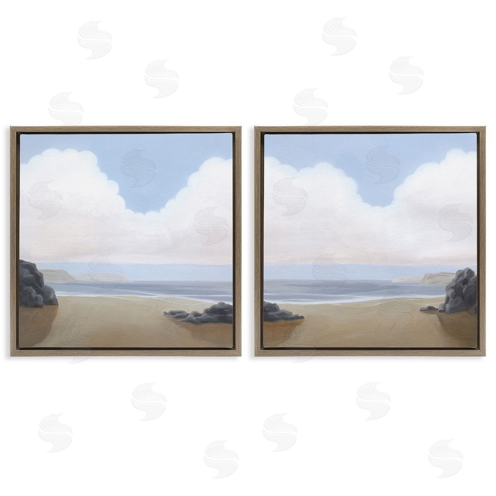 Melissa Wang Abstract Secluded Beach Alcove  Brown Floating Frame Canvas Wall Art Print