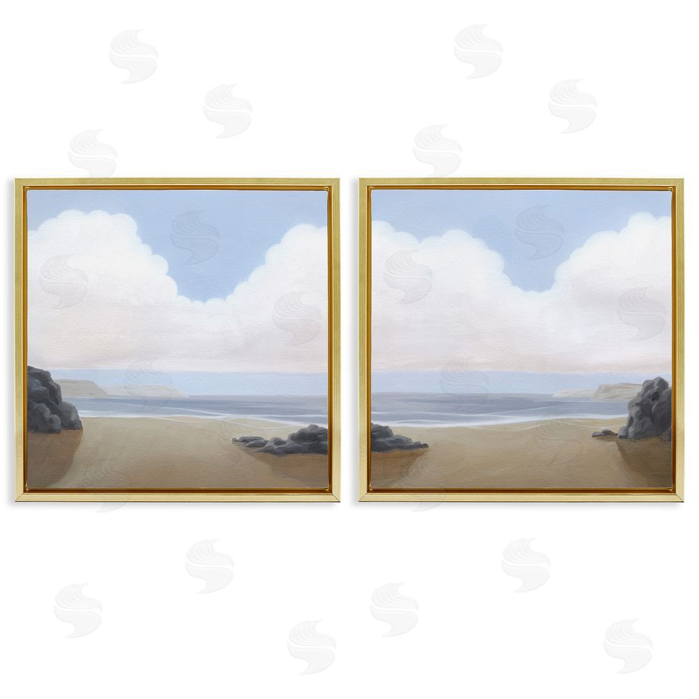 Melissa Wang Abstract Secluded Beach Alcove  Gold Floating Frame Canvas Wall Art Print