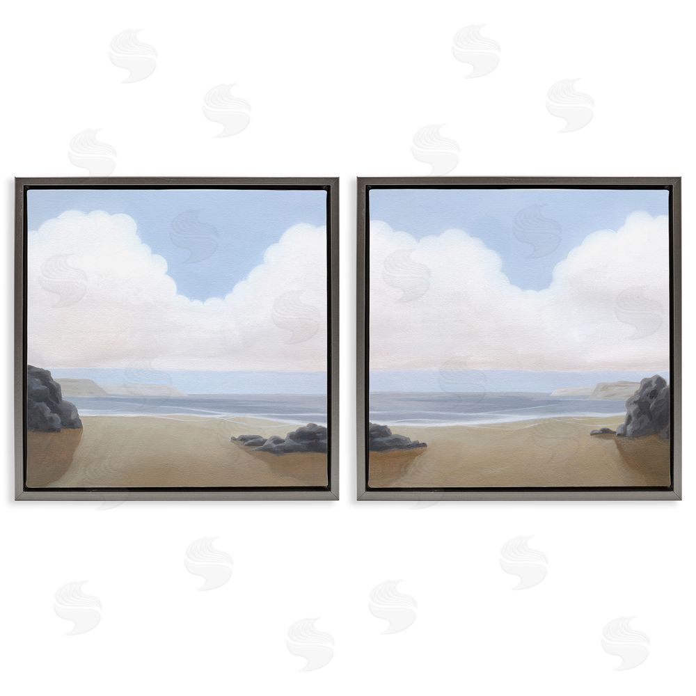 Melissa Wang Abstract Secluded Beach Alcove  Gray Floating Frame Canvas Wall Art Print