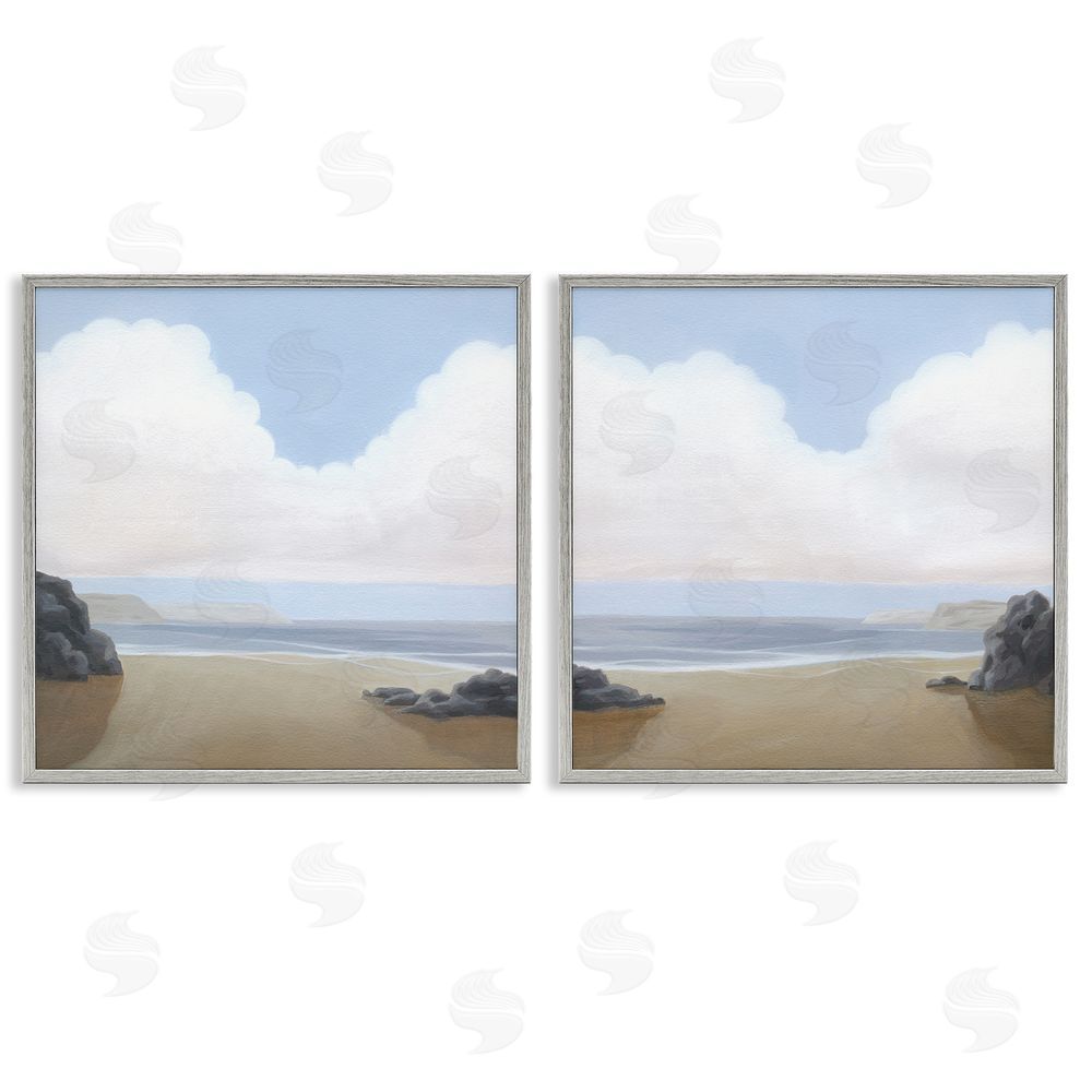 Melissa Wang Abstract Secluded Beach Alcove  Gray Framed Giclee Wall Art Print